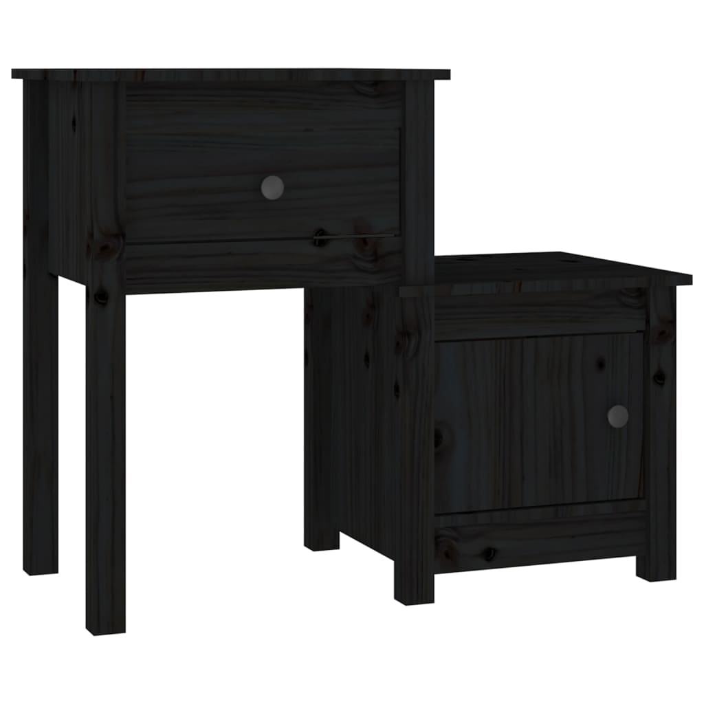 Nachttische 2 Stk. Schwarz 79,5x38x65,5 cm Massivholz Kiefer - Pazzar.ch