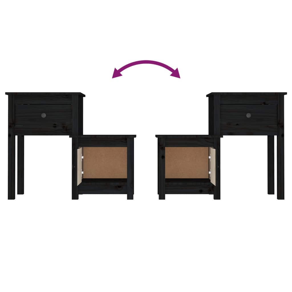 Nachttische 2 Stk. Schwarz 79,5x38x65,5 cm Massivholz Kiefer - Pazzar.ch