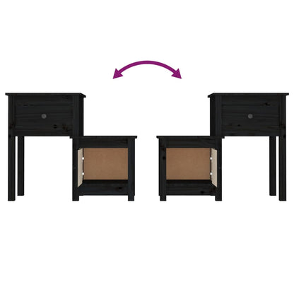 Nachttische 2 Stk. Schwarz 79,5x38x65,5 cm Massivholz Kiefer - Pazzar.ch