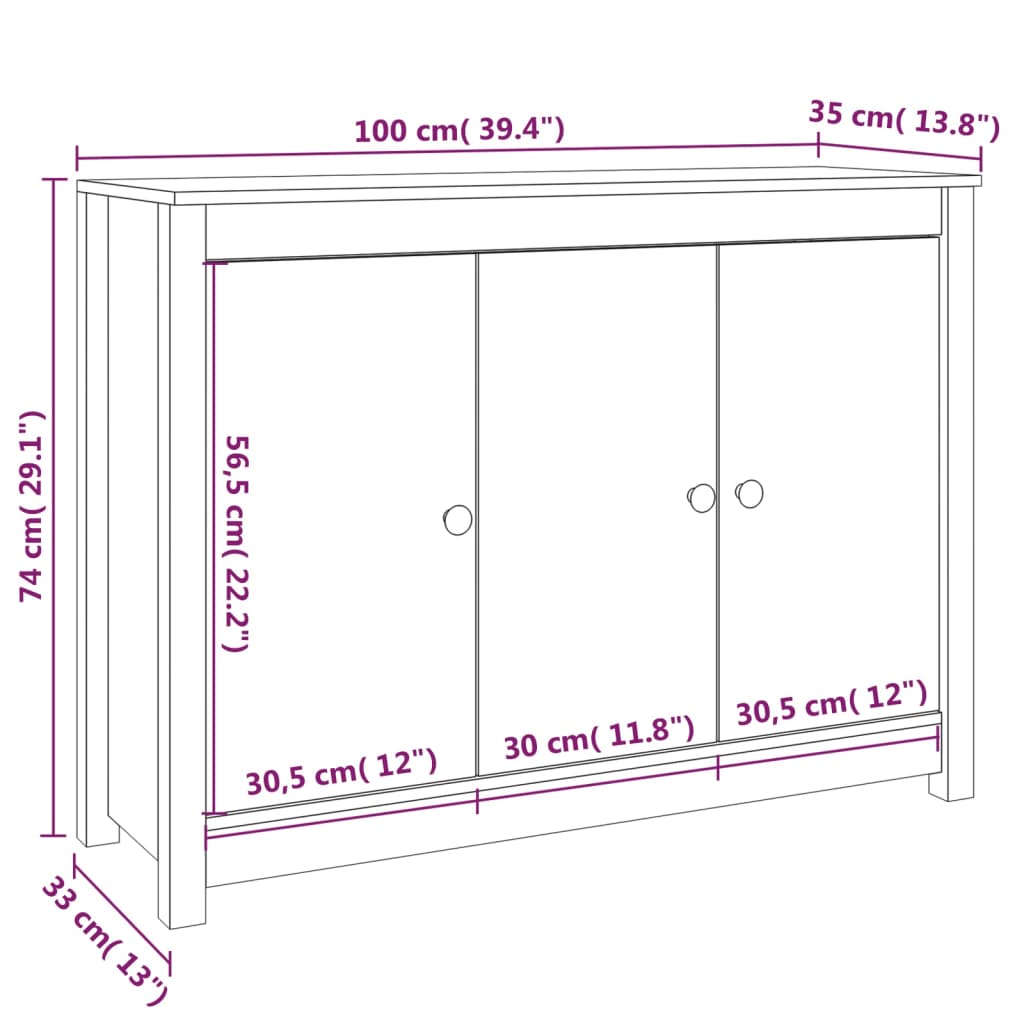 Sideboard Honigbraun 100x35x74 cm Massivholz Kiefer - Pazzar.ch