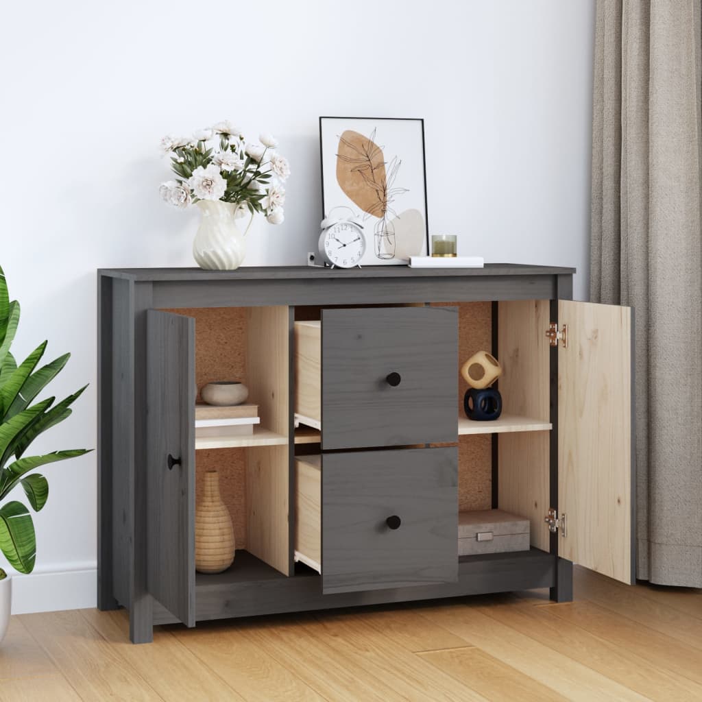 Sideboard Grau 100x35x74 cm Massivholz Kiefer - Pazzar.ch