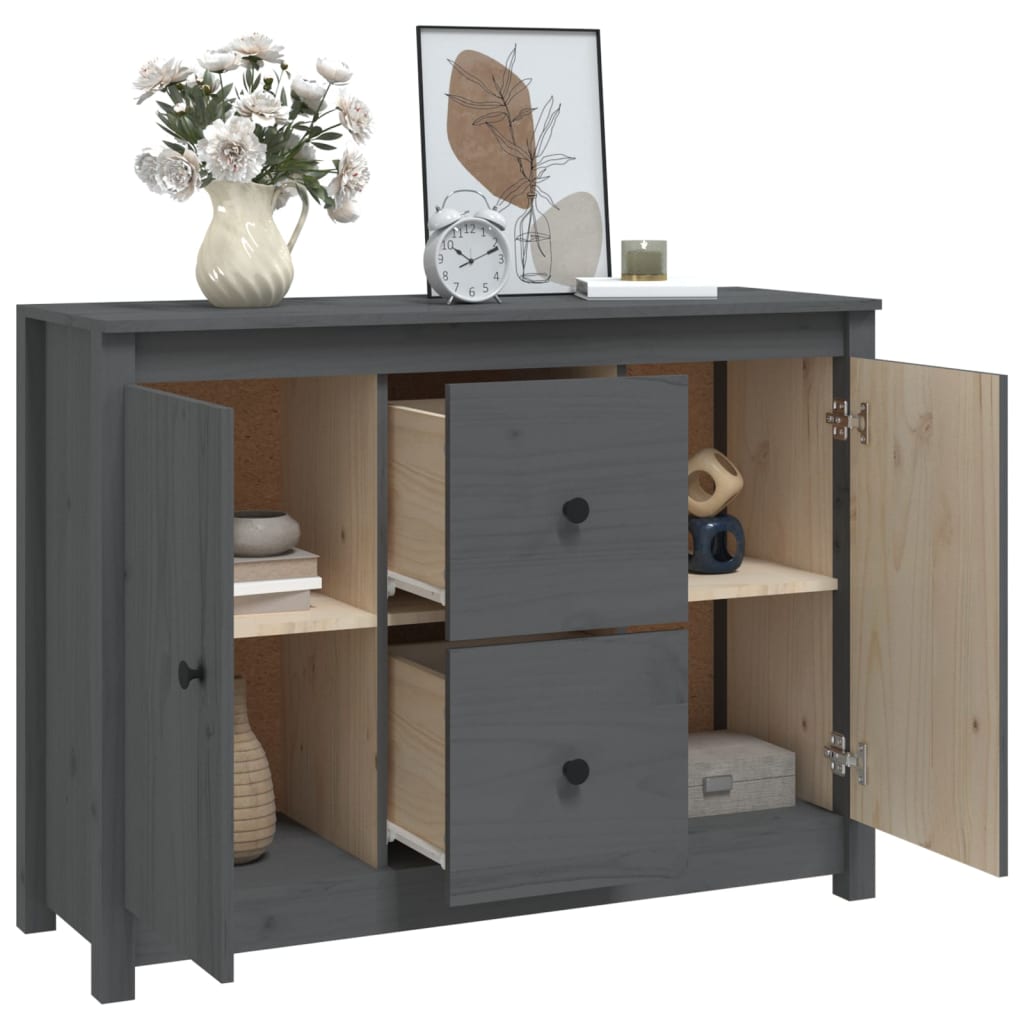 Sideboard Grau 100x35x74 cm Massivholz Kiefer - Pazzar.ch