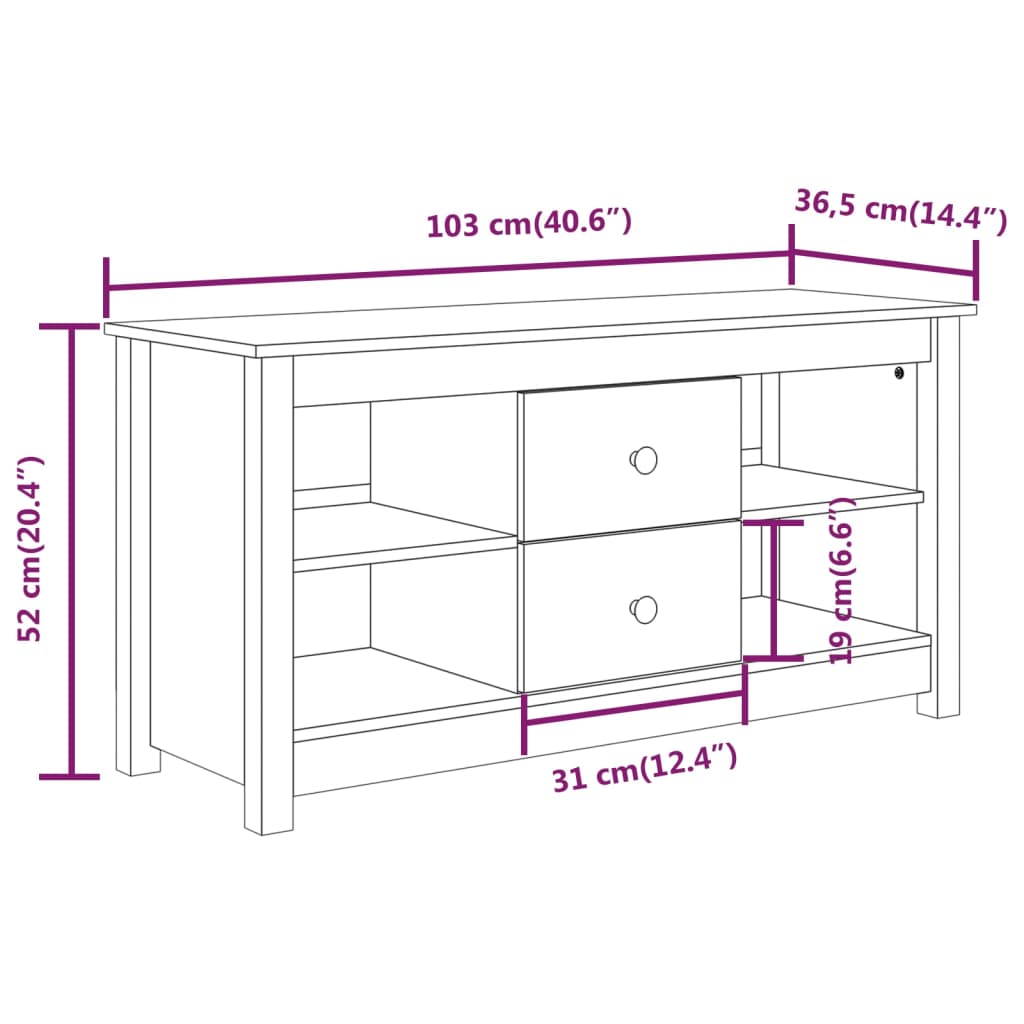 TV-Schrank 103x36,5x52 cm Massivholz Kiefer - Pazzar.ch