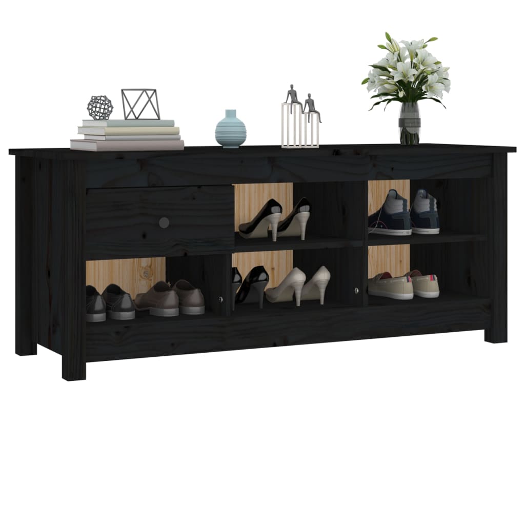 Schuhschrank Schwarz 110x38x45,5 cm Massivholz Kiefer - Pazzar.ch