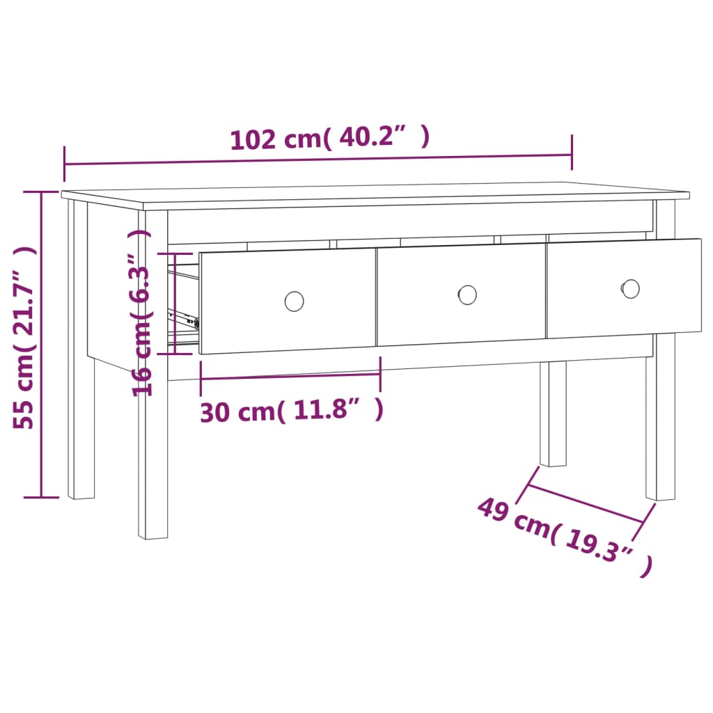 Couchtisch Grau 102x49x55 cm Massivholz Kiefer - Pazzar.ch