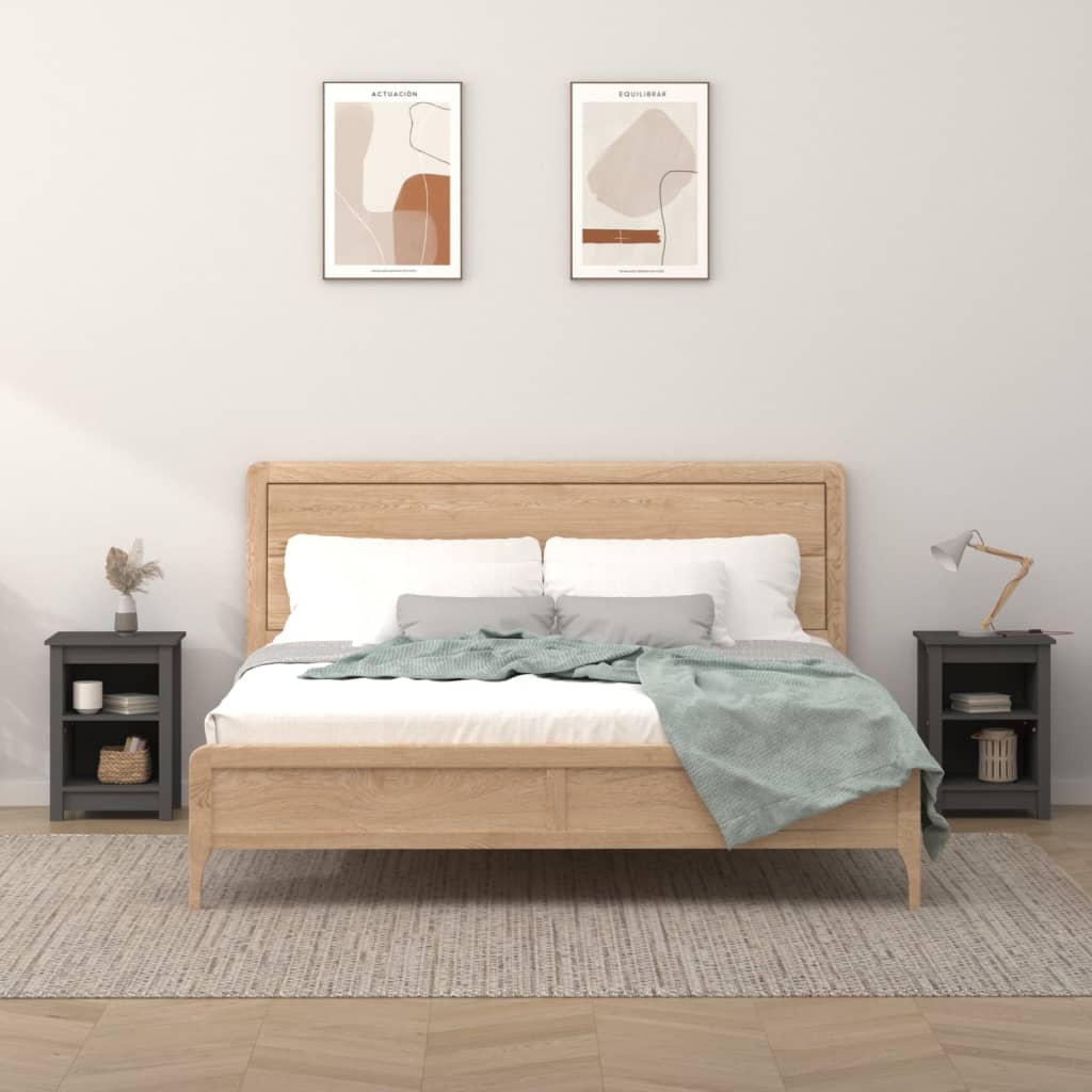Nachttische 2 Stk. Grau 40x35x55 cm Massivholz Kiefer - Pazzar.ch
