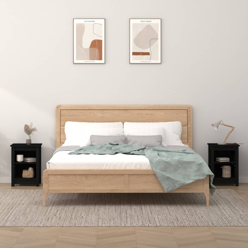 Nachttische 2 Stk. Schwarz 40x35x55 cm Massivholz Kiefer - Pazzar.ch