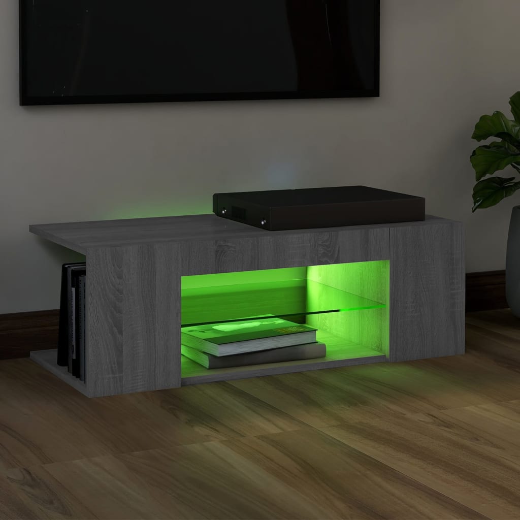 TV-Schrank mit LED-Leuchten Grau Sonoma 90x39x30 cm - Pazzar.ch