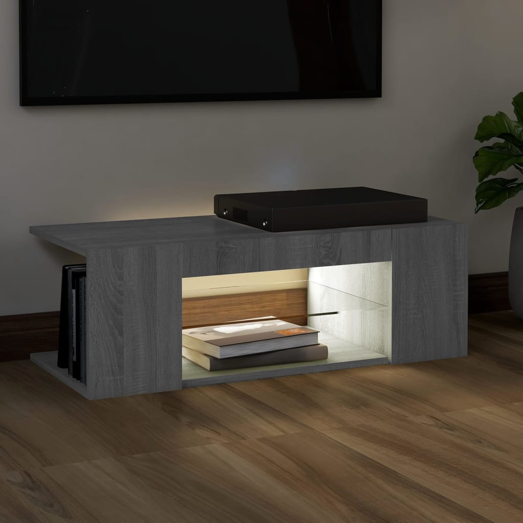 TV-Schrank mit LED-Leuchten Grau Sonoma 90x39x30 cm - Pazzar.ch