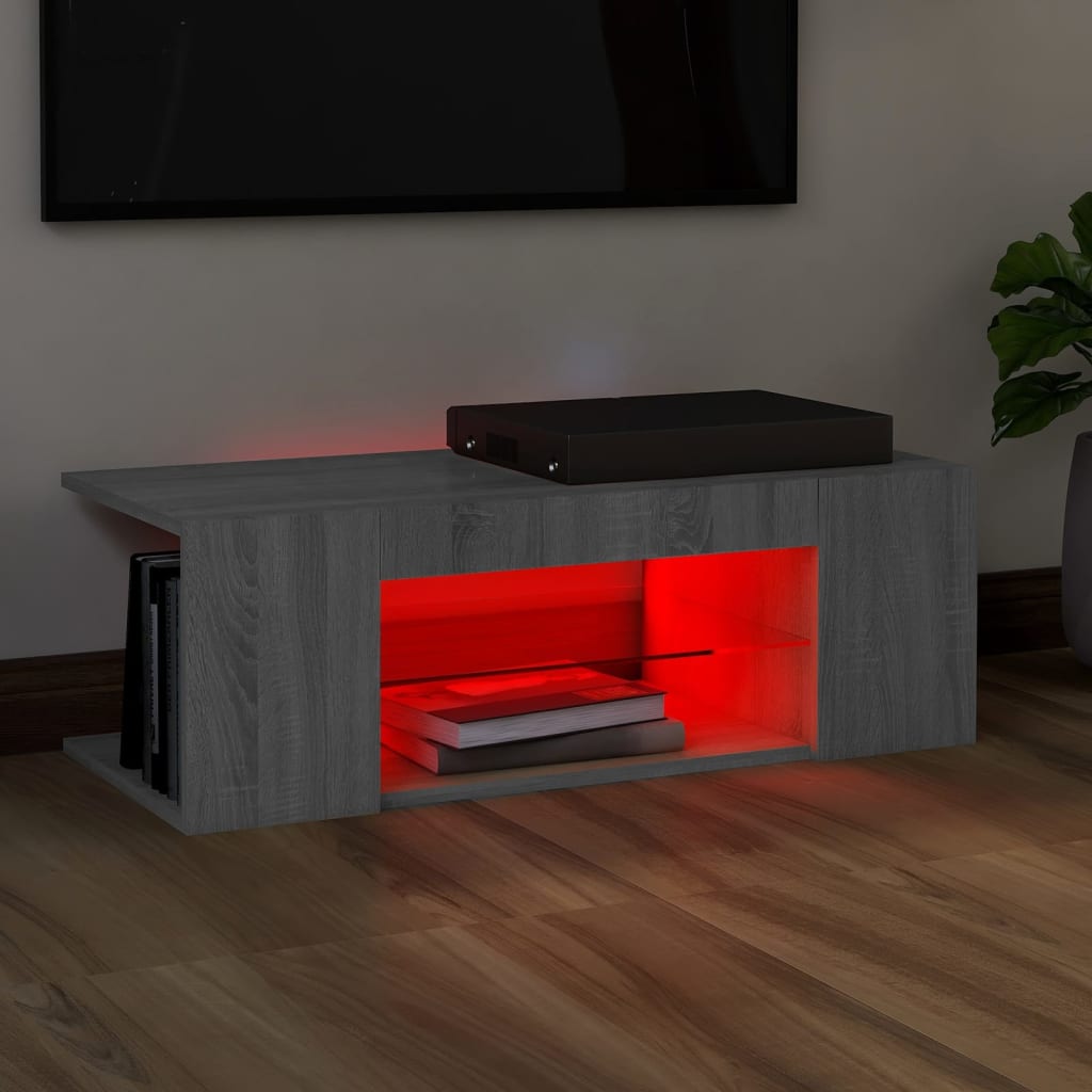 TV-Schrank mit LED-Leuchten Grau Sonoma 90x39x30 cm - Pazzar.ch