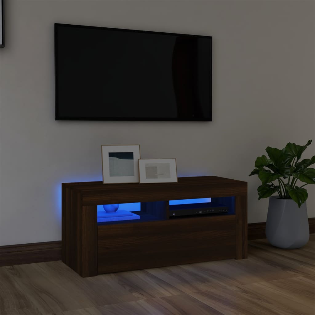 TV-Schrank mit LED-Leuchten Braun Eichen-Optik 90x35x40 cm - Pazzar.ch