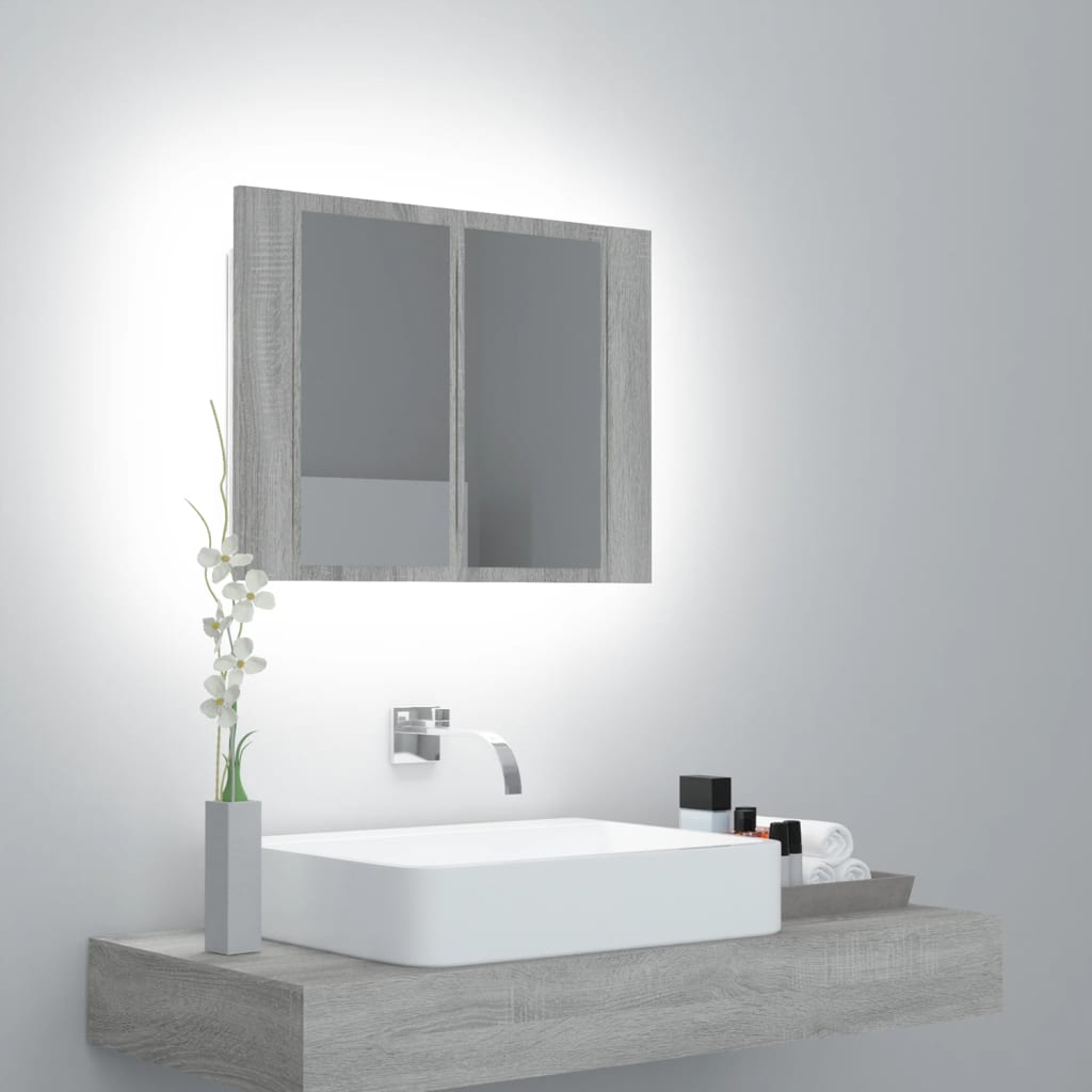 LED-Spiegelschrank Grau Sonoma 60x12x45 cm Holzwerkstoff - Pazzar.ch