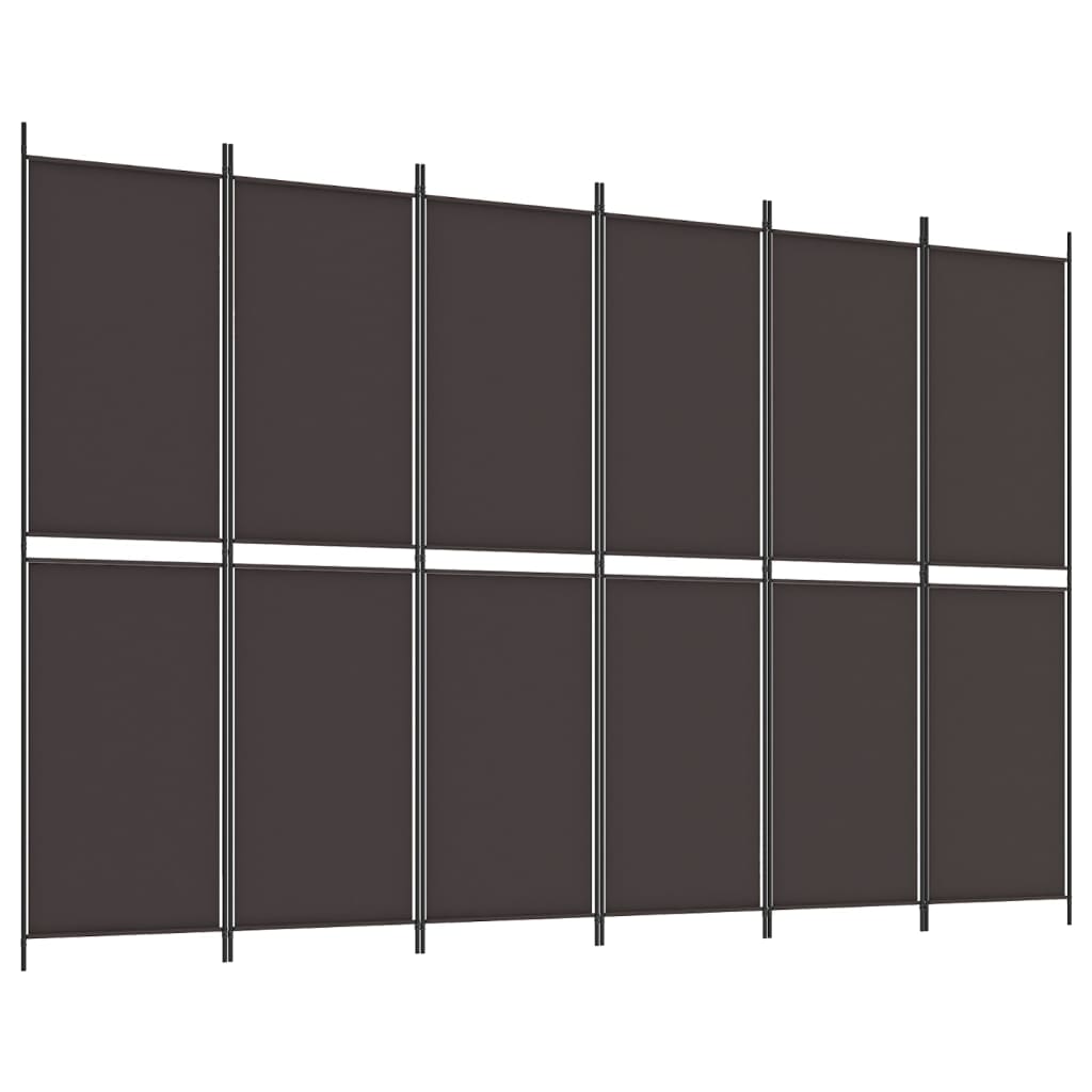 6-tlg. Paravent Braun 300x200 cm Stoff - Pazzar.ch