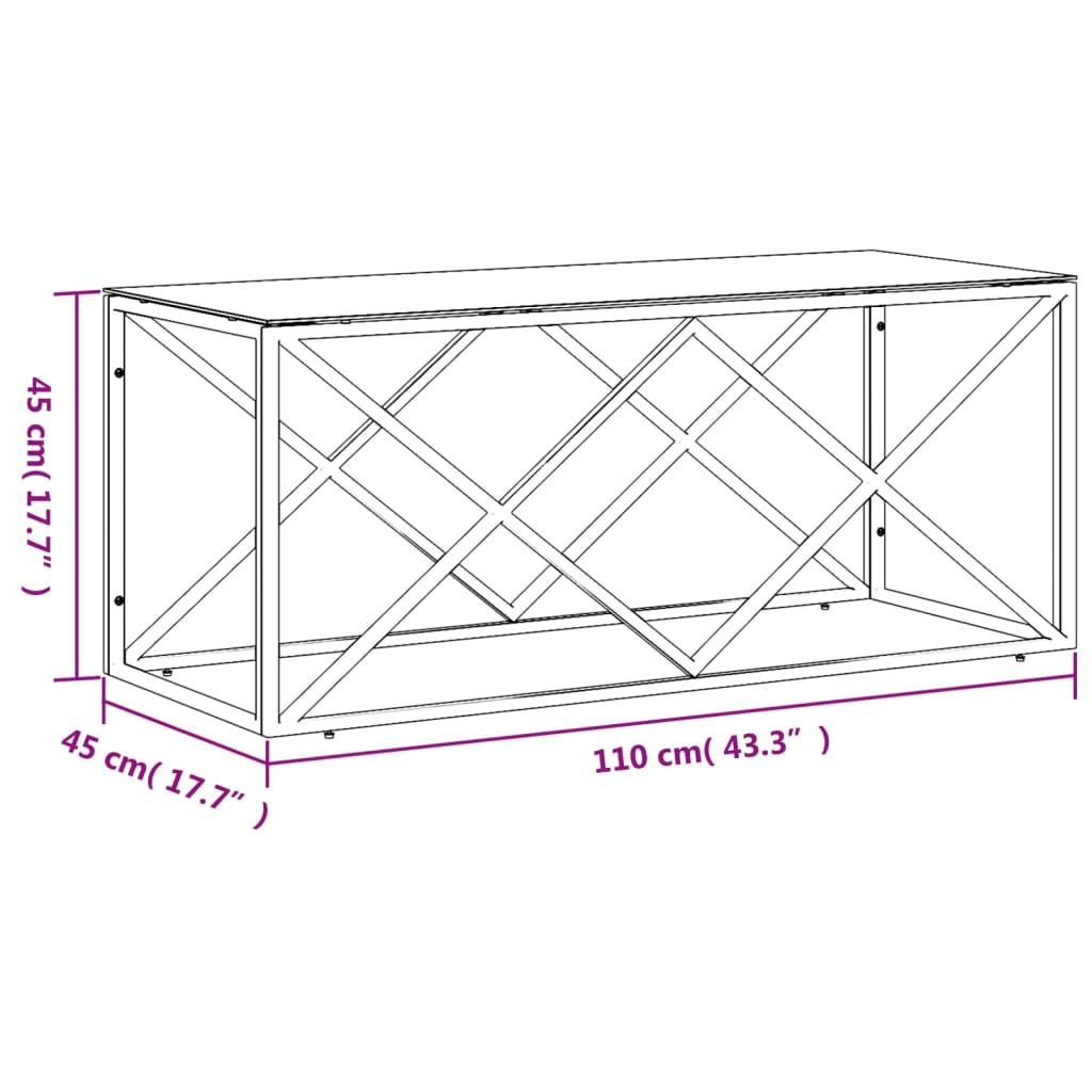 Couchtisch 110x45x45 cm Edelstahl und Glas - Pazzar.ch