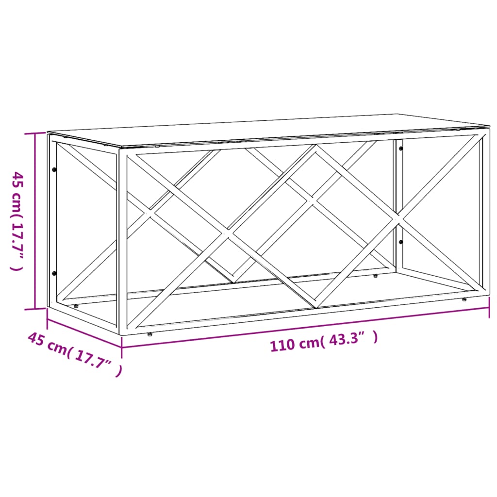 Couchtisch 110x45x45 cm Edelstahl und Glas - Pazzar.ch
