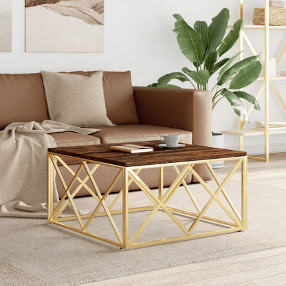 Couchtisch Golden Edelstahl und Altholz Massiv - Pazzar.ch