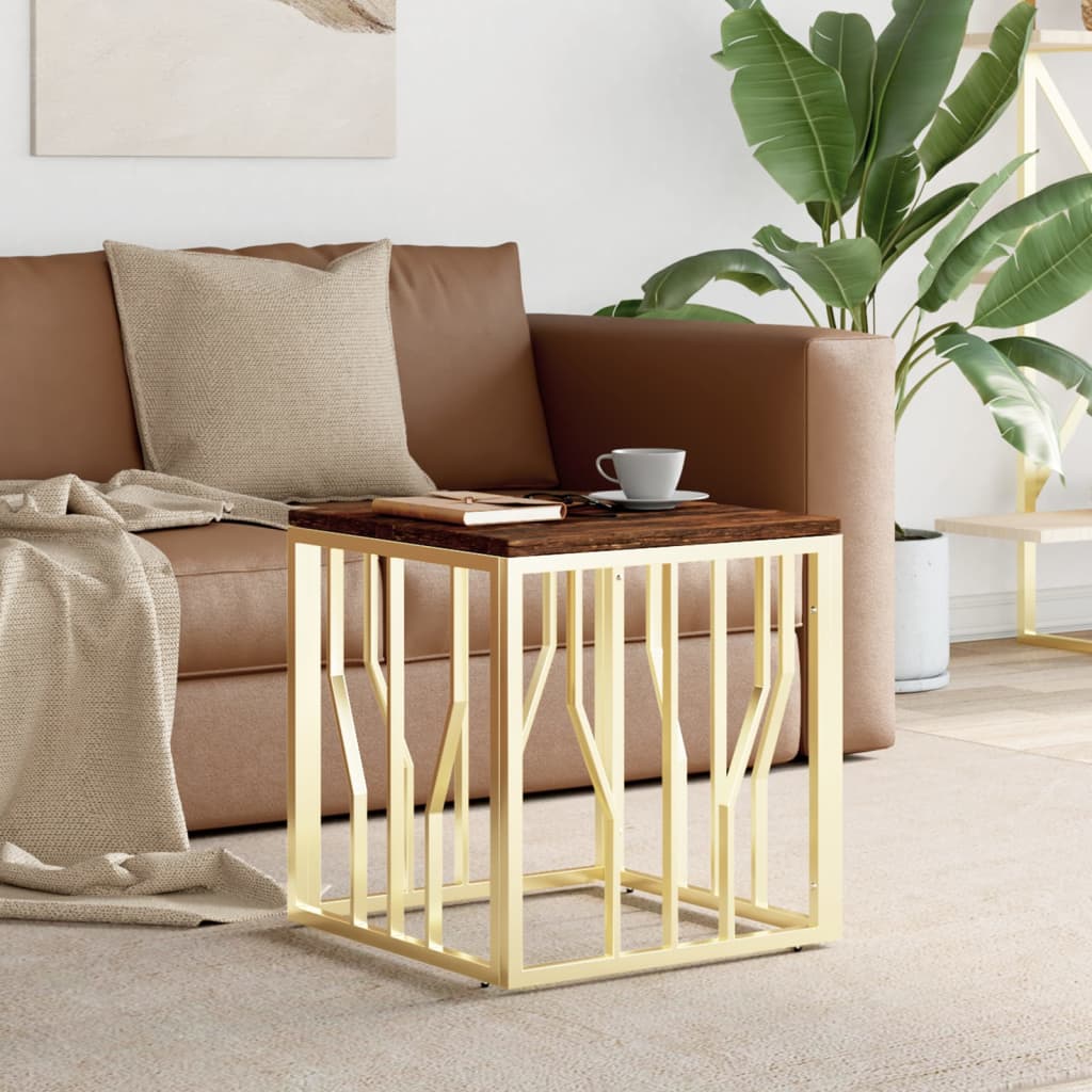 Couchtisch Golden Edelstahl und Altholz Massiv - Pazzar.ch