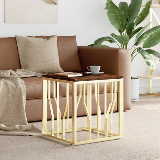Couchtisch Golden Edelstahl und Altholz Massiv - Pazzar.ch