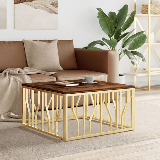 Couchtisch Golden Edelstahl und Altholz Massiv - Pazzar.ch