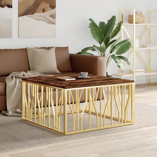 Couchtisch Golden Edelstahl und Altholz Massiv - Pazzar.ch
