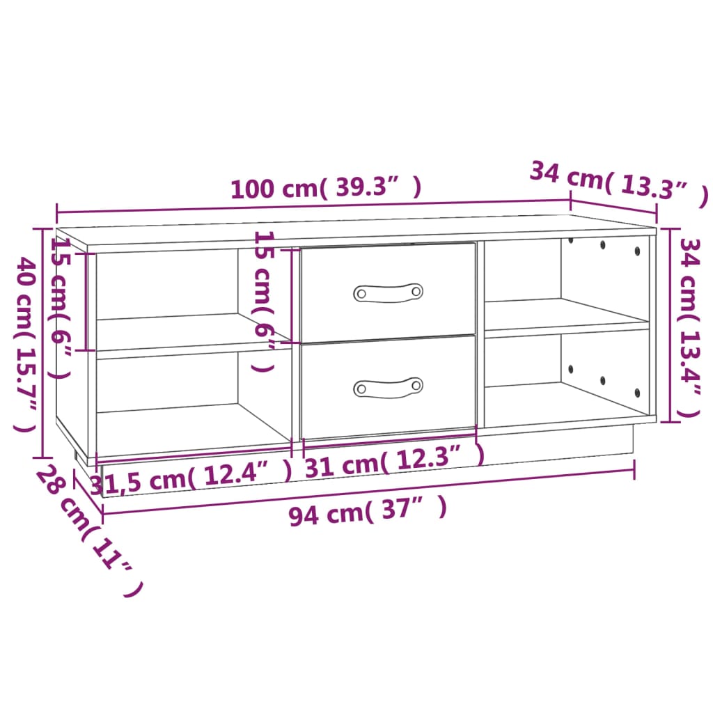 TV-Schrank Honigbraun 100x34x40 cm Massivholz Kiefer - Pazzar.ch