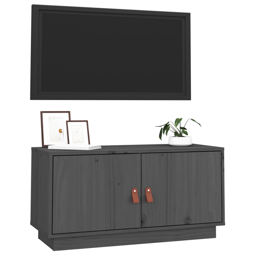 TV-Schrank Grau 80x34x40 cm Massivholz Kiefer - Pazzar.ch