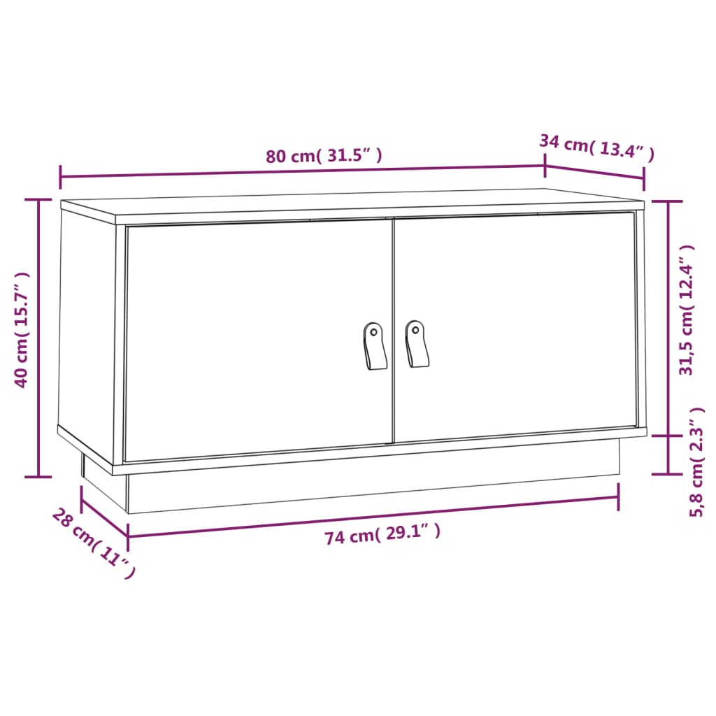TV-Schrank Grau 80x34x40 cm Massivholz Kiefer - Pazzar.ch
