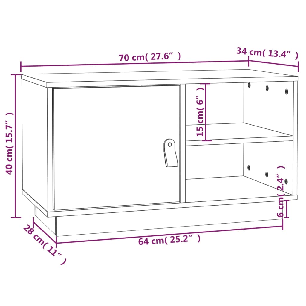 TV-Schrank Grau 70x34x40 cm Massivholz Kiefer - Pazzar.ch