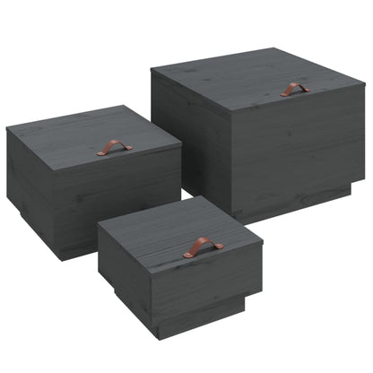 Aufbewahrungsboxen mit Deckeln 3 Stk. Grau Massivholz Kiefer - Pazzar.ch