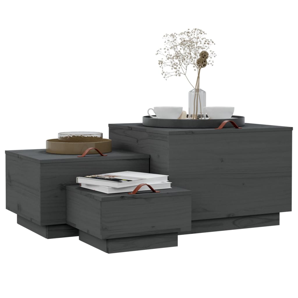 Aufbewahrungsboxen mit Deckeln 3 Stk. Grau Massivholz Kiefer - Pazzar.ch