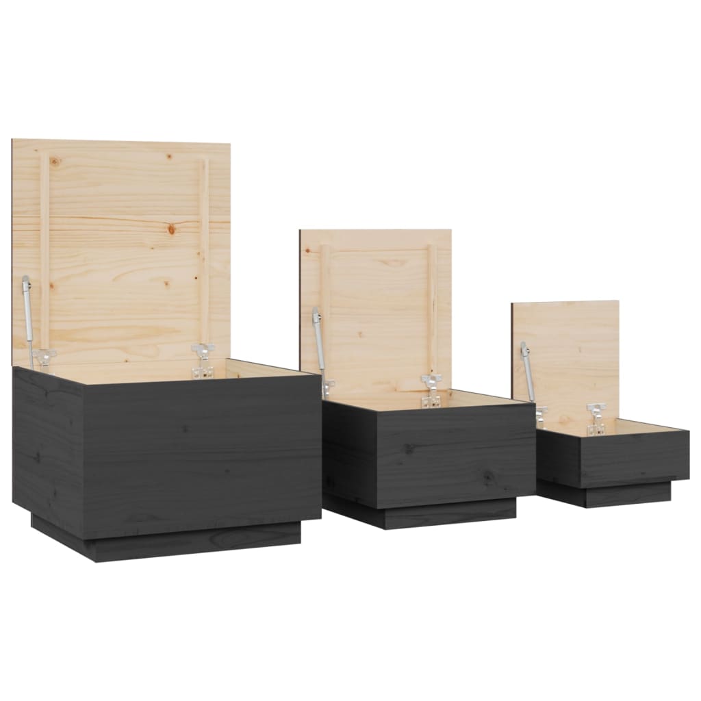 Aufbewahrungsboxen mit Deckeln 3 Stk. Grau Massivholz Kiefer - Pazzar.ch