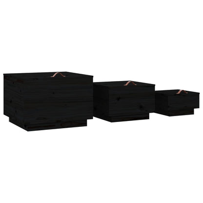 Aufbewahrungsboxen mit Deckeln 3 Stk. Schwarz Massivholz Kiefer - Pazzar.ch