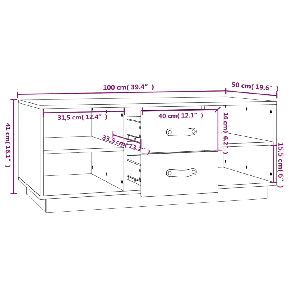 Couchtisch Grau 100x50x41 cm Massivholz Kiefer