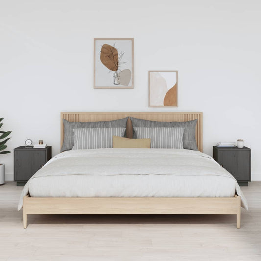 Nachttische 2 Stk. Grau 40x34x45 cm Massivholz Kiefer - Pazzar.ch