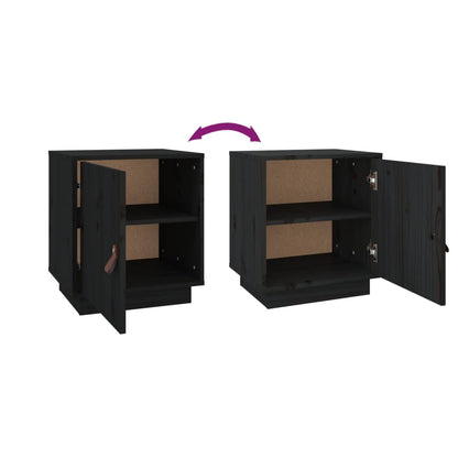 Nachttische 2 Stk. Schwarz 40x34x45 cm Massivholz Kiefer - Pazzar.ch