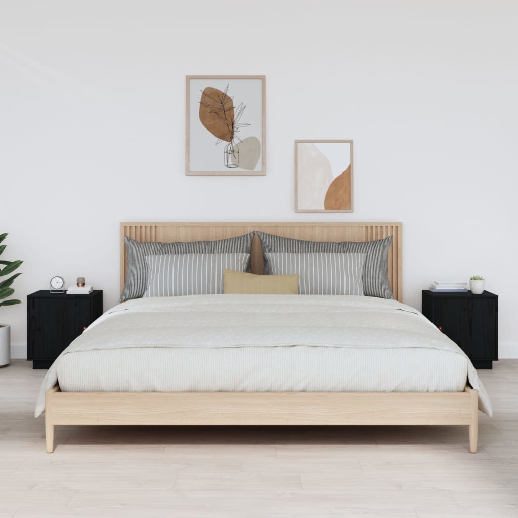 Nachttische 2 Stk. Schwarz 40x34x45 cm Massivholz Kiefer - Pazzar.ch