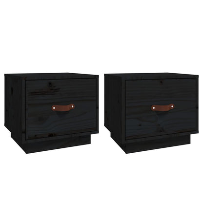 Nachttische 2 Stk. Schwarz 40x34x35 cm Massivholz Kiefer - Pazzar.ch