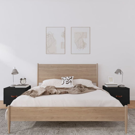 Nachttische 2 Stk. Schwarz 40x34x35 cm Massivholz Kiefer - Pazzar.ch