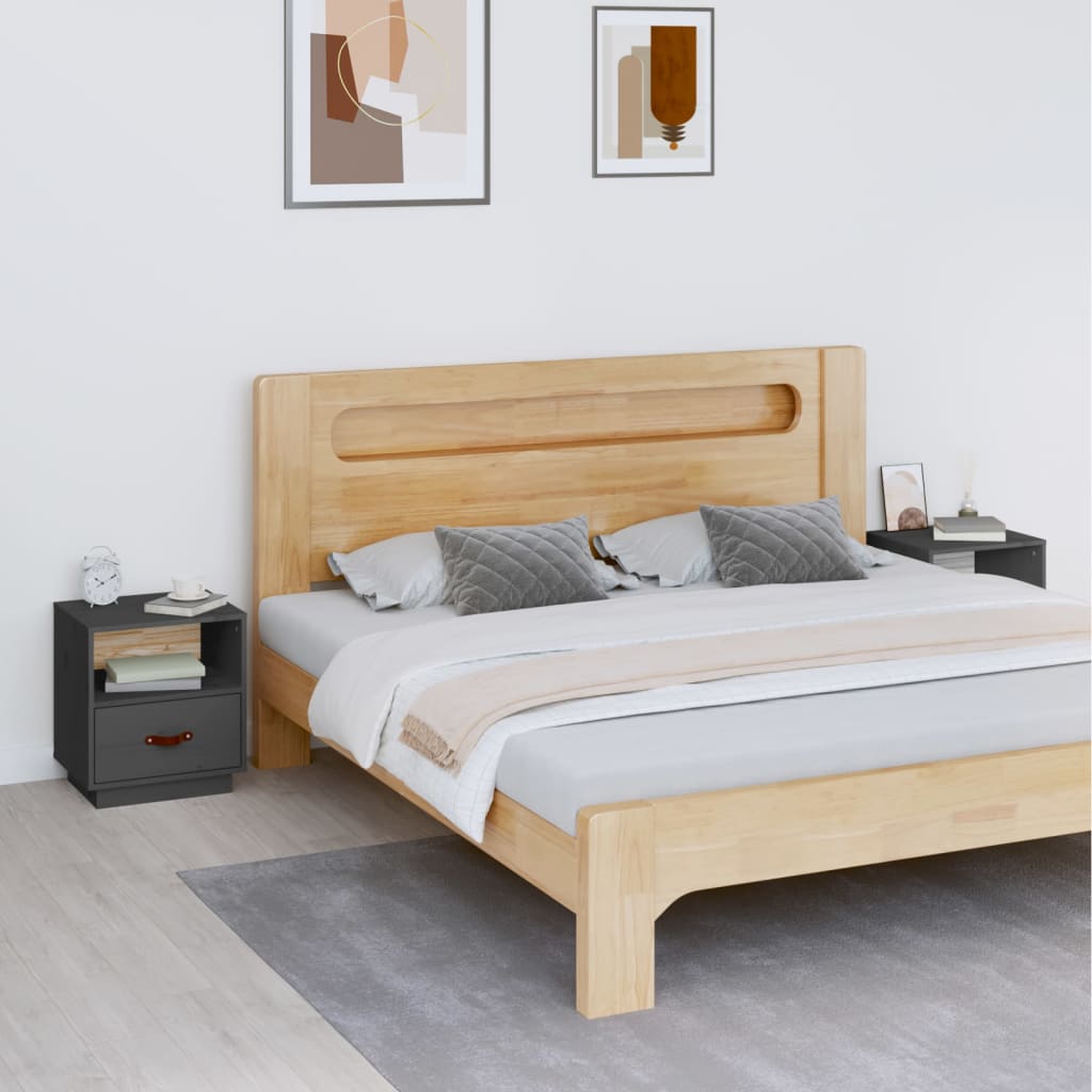 Nachttische 2 Stk. Grau 40x34x45 cm Massivholz Kiefer - Pazzar.ch