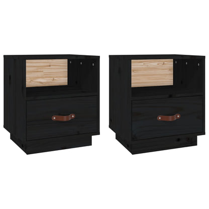 Nachttische 2 Stk. Schwarz 40x34x45 cm Massivholz Kiefer - Pazzar.ch