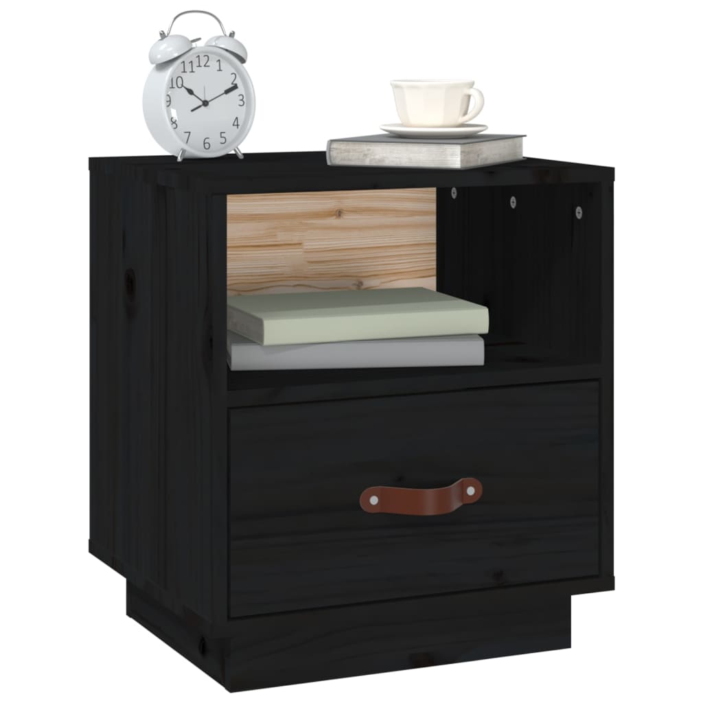 Nachttische 2 Stk. Schwarz 40x34x45 cm Massivholz Kiefer - Pazzar.ch