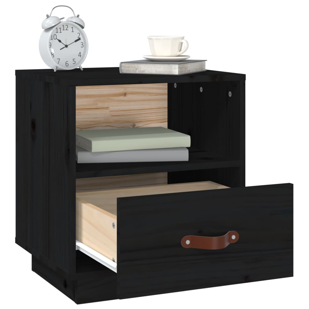 Nachttische 2 Stk. Schwarz 40x34x45 cm Massivholz Kiefer - Pazzar.ch