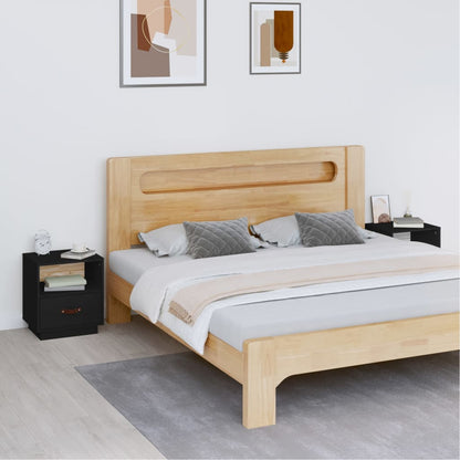 Nachttische 2 Stk. Schwarz 40x34x45 cm Massivholz Kiefer - Pazzar.ch