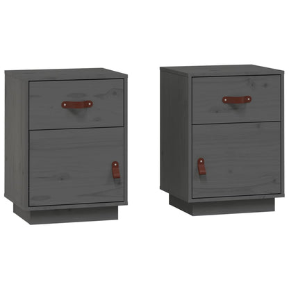 Nachttische 2 Stk. Grau 40x34x55 cm Massivholz Kiefer - Pazzar.ch