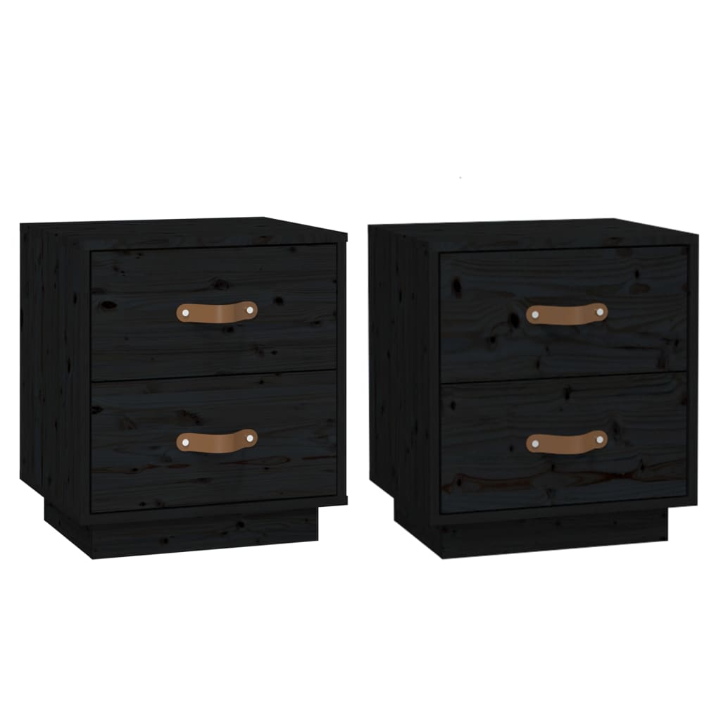 Nachttische 2 Stk. Schwarz 40x34x45 cm Massivholz Kiefer - Pazzar.ch