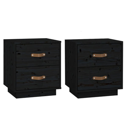 Nachttische 2 Stk. Schwarz 40x34x45 cm Massivholz Kiefer - Pazzar.ch