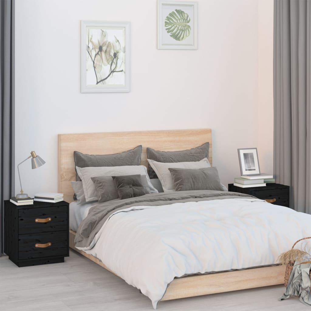 Nachttische 2 Stk. Schwarz 40x34x45 cm Massivholz Kiefer - Pazzar.ch