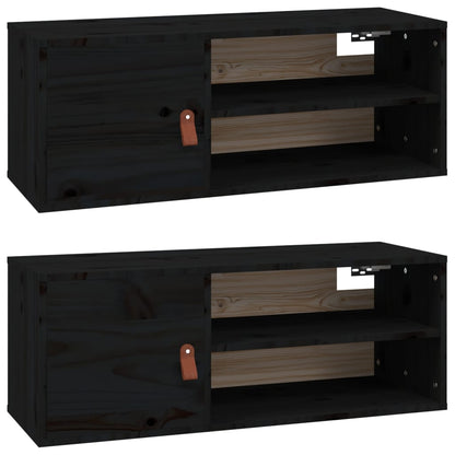 Wandschränke 2 Stk. Schwarz 80x30x30 cm Massivholz Kiefer - Pazzar.ch