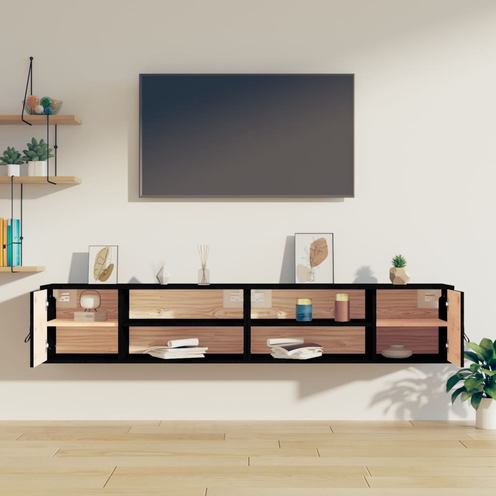 Wandschränke 2 Stk. Schwarz 80x30x30 cm Massivholz Kiefer - Pazzar.ch