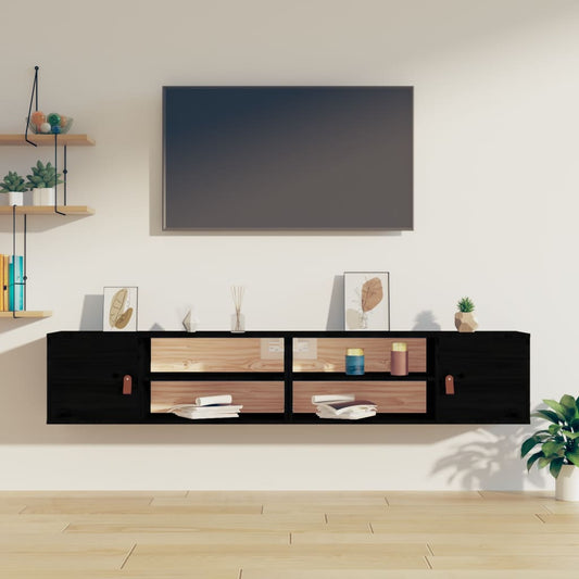 Wandschränke 2 Stk. Schwarz 80x30x30 cm Massivholz Kiefer - Pazzar.ch